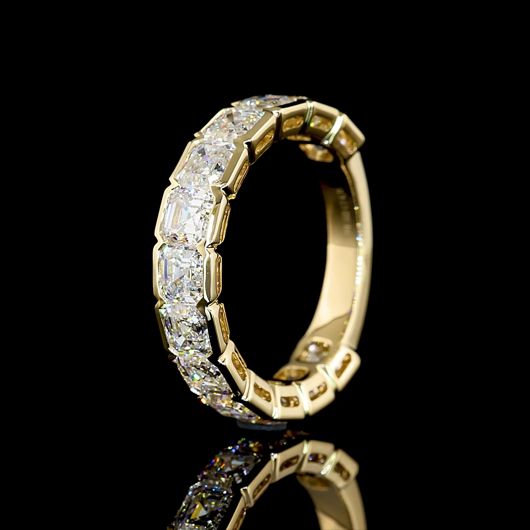 4.15 CTTW Asscher Lab Diamond 3/4 Eternity Band Sz. 6.5 14k Yellow Gold E Color and VS1 Clarity jewelry-spot-usa