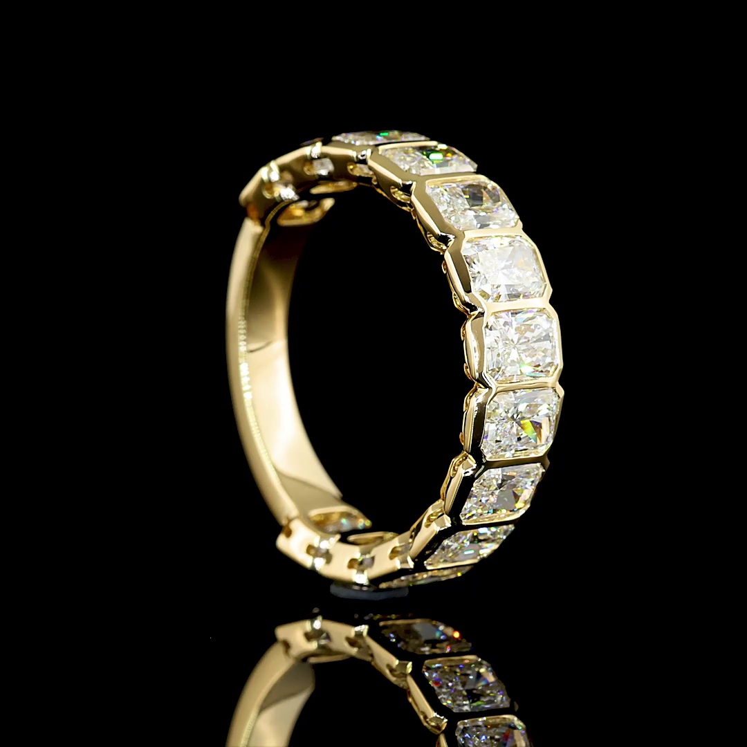 3.13 CTTW Radiant Lab Diamond 3/4 Eternity Band Sz. 6.5 14k Yellow Gold (E Color and VS Clarity)