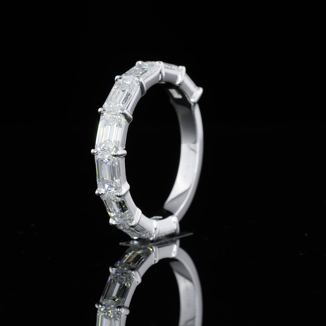 3.08 CTTW Emerald Lab Diamond Half Eternity Eternity Band (F Color and VVS2 Clarity)