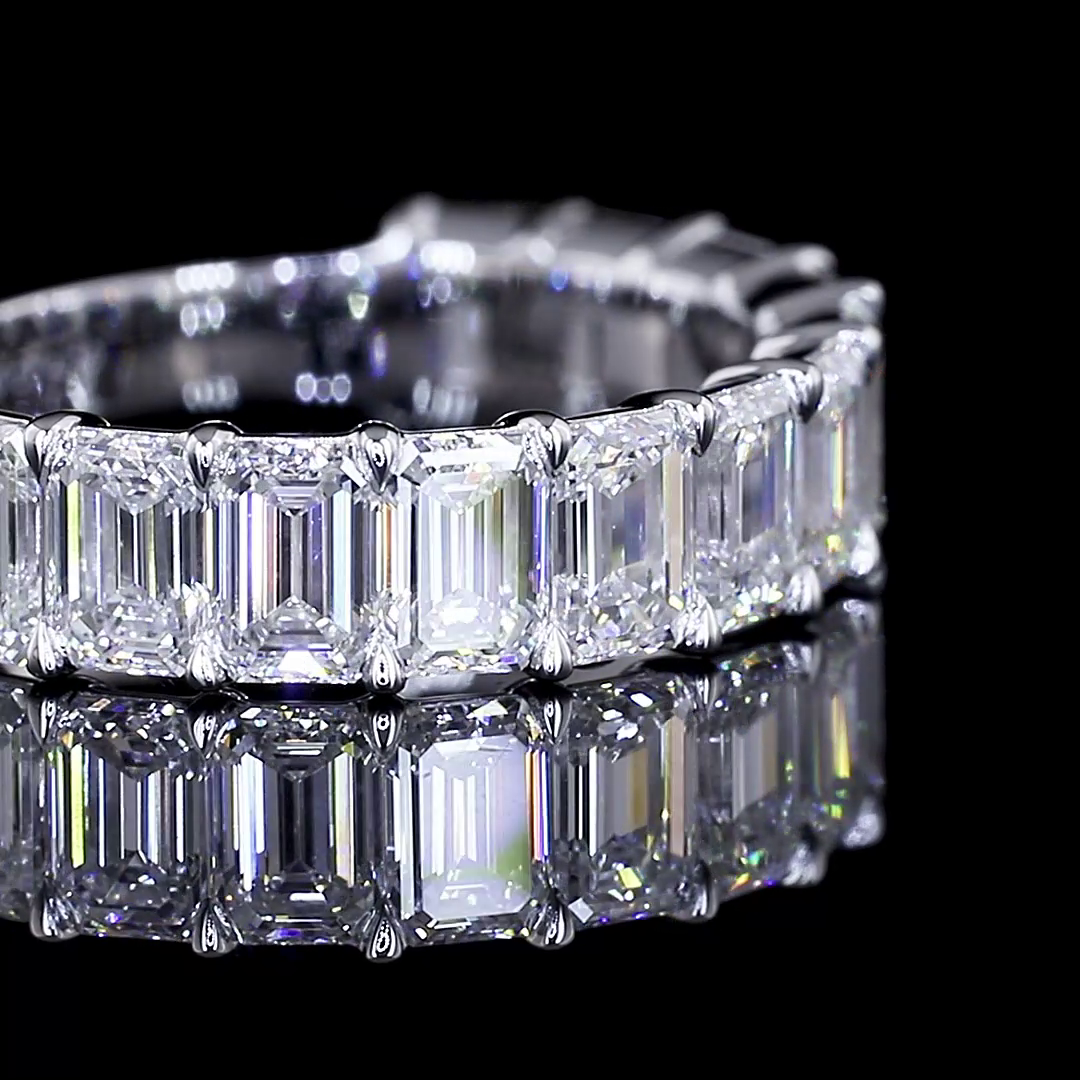 4.10 CTTW Emerald Lab Diamond Full Eternity Sz. 6.5 14k White Gold (F Color and VS1 Clarity)