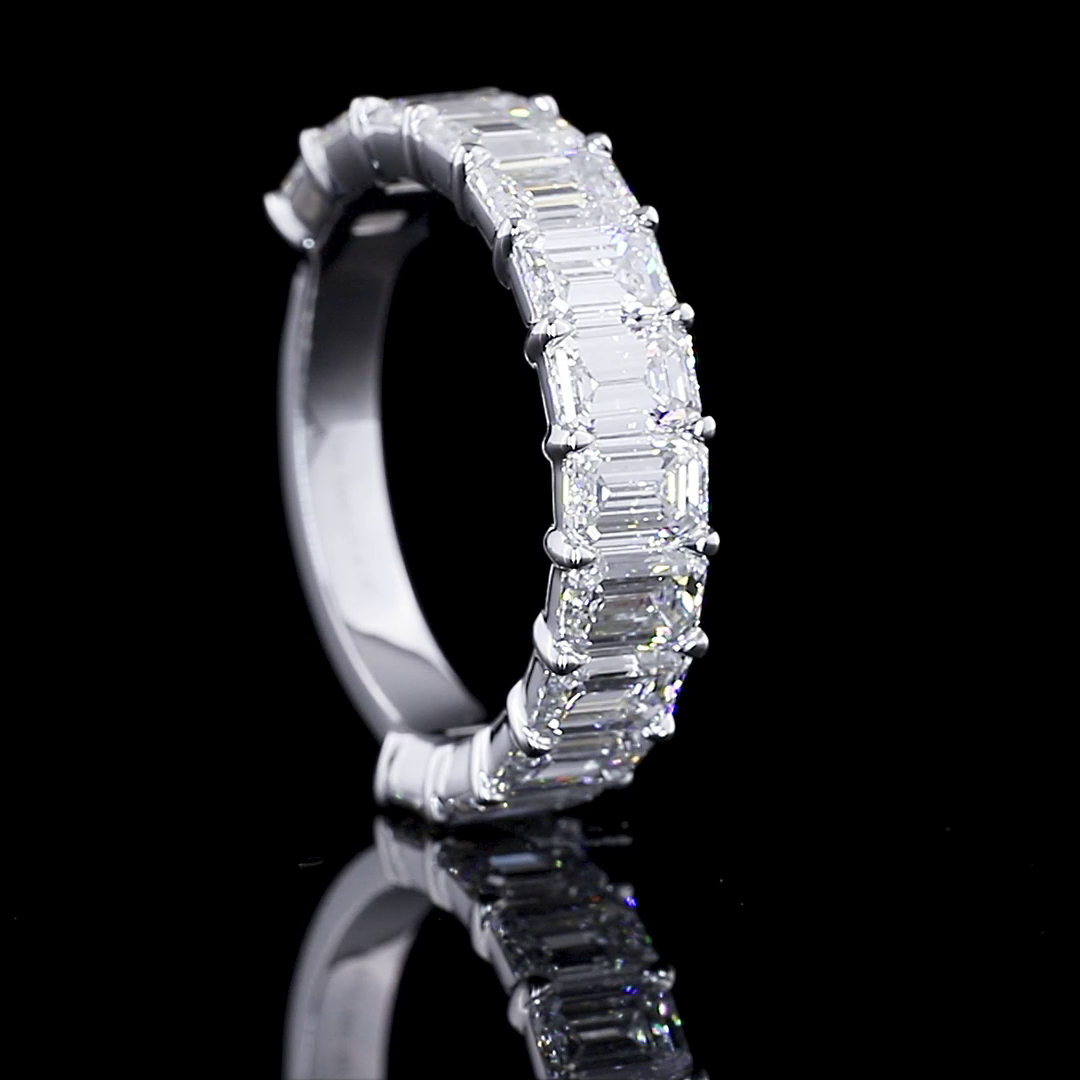 4.10 CTTW Emerald Lab Diamond Full Eternity Sz. 6.5 14k White Gold (F Color and VS1 Clarity)