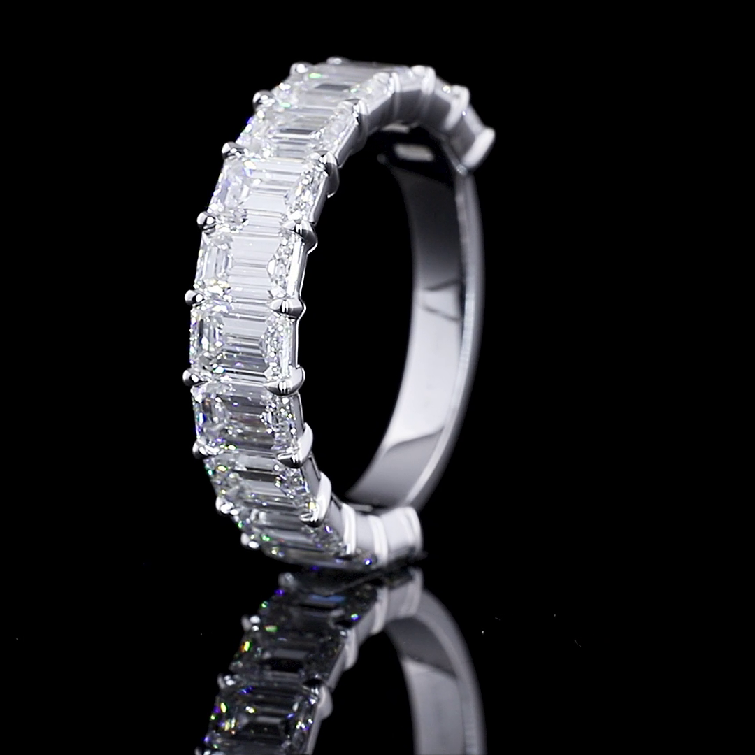 4.10 CTTW Emerald Lab Diamond Full Eternity Sz. 6.5 14k White Gold (F Color and VS1 Clarity)