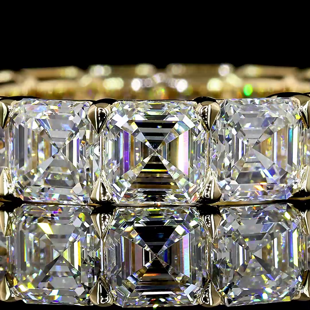 7.96 CTTW Asscher Lab Diamond Full Eternity Sz. 6.5 14k Yellow Gold E Color and VS Clarity jewelry-spot-usa
