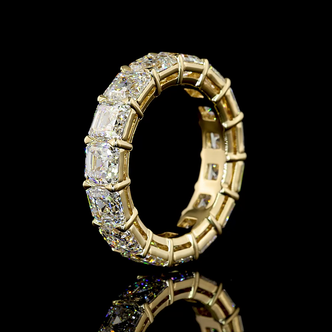 7.96 CTTW Asscher Lab Diamond Full Eternity Sz. 6.5 14k Yellow Gold E Color and VS Clarity jewelry-spot-usa