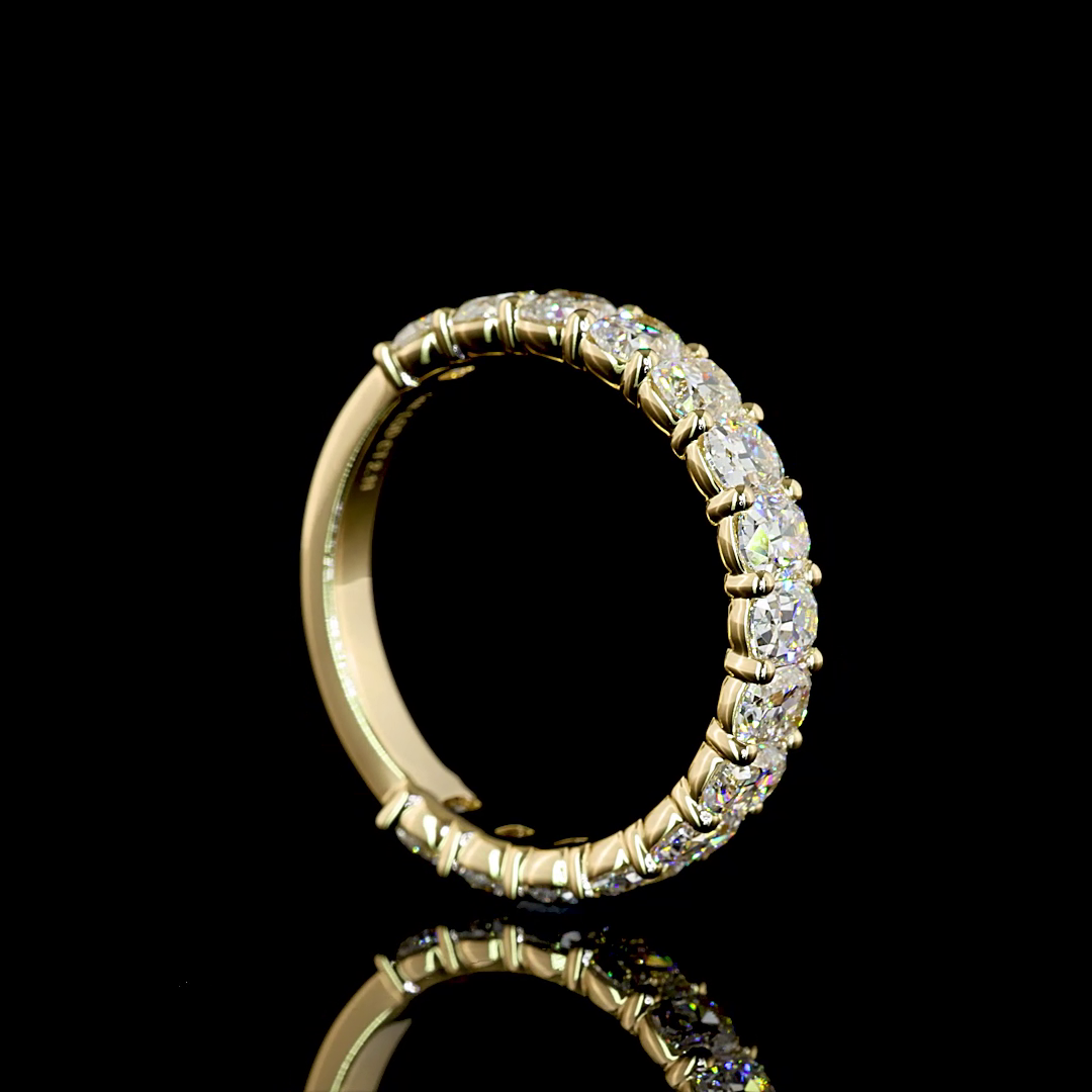 2.11 CTTW Antique Cushion Lab Diamond 3/4 Eternity Band Sz. 7 14k Yellow Gold (F Color and VS1 Clarity)