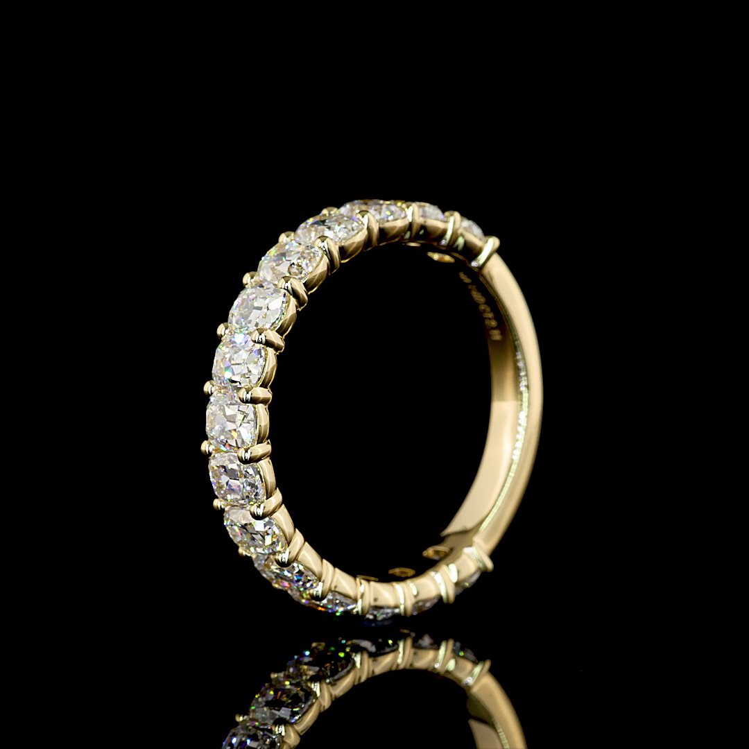 2.11 CTTW Antique Cushion Lab Diamond 3/4 Eternity Band Sz. 7 14k Yellow Gold (F Color and VS1 Clarity)