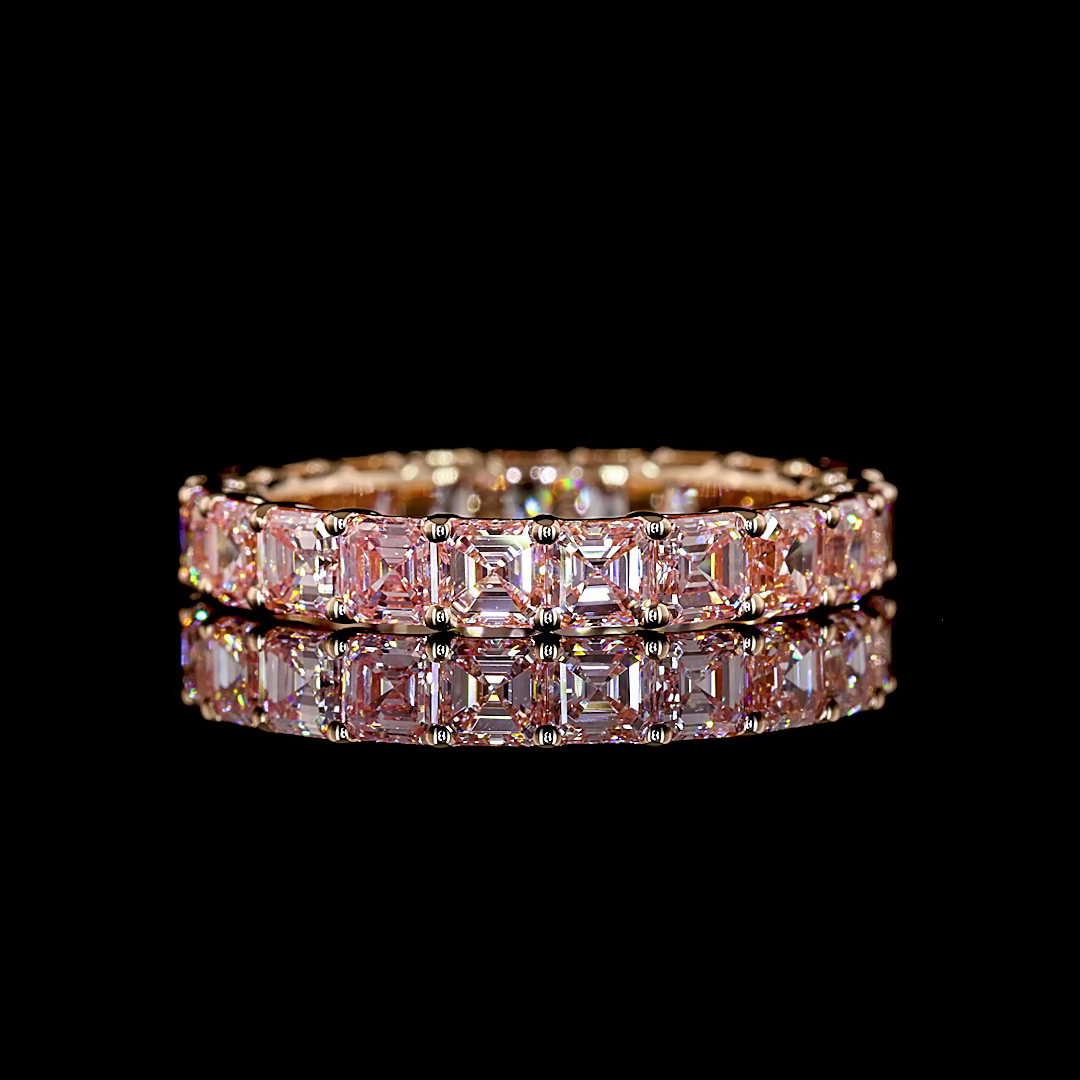 3.35 CTTW Asscher Lab Diamond Full Eternity (Fancy Vivid Pink Color and VS2 Clarity)
