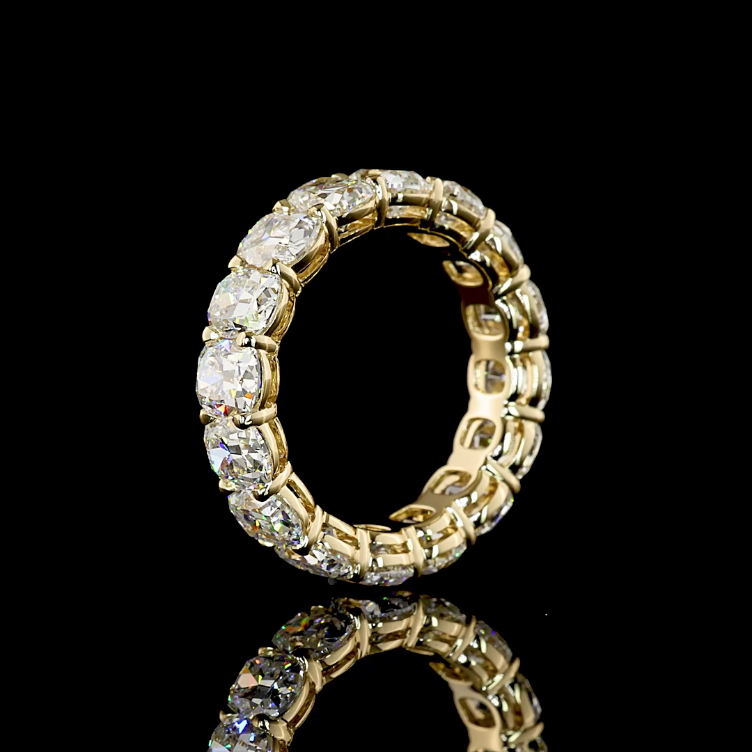 6.30 CTTW Antique Cushion Lab Grown Diamond Full Eternity Sz. 5.5 (E Color and VS1 Clarity)