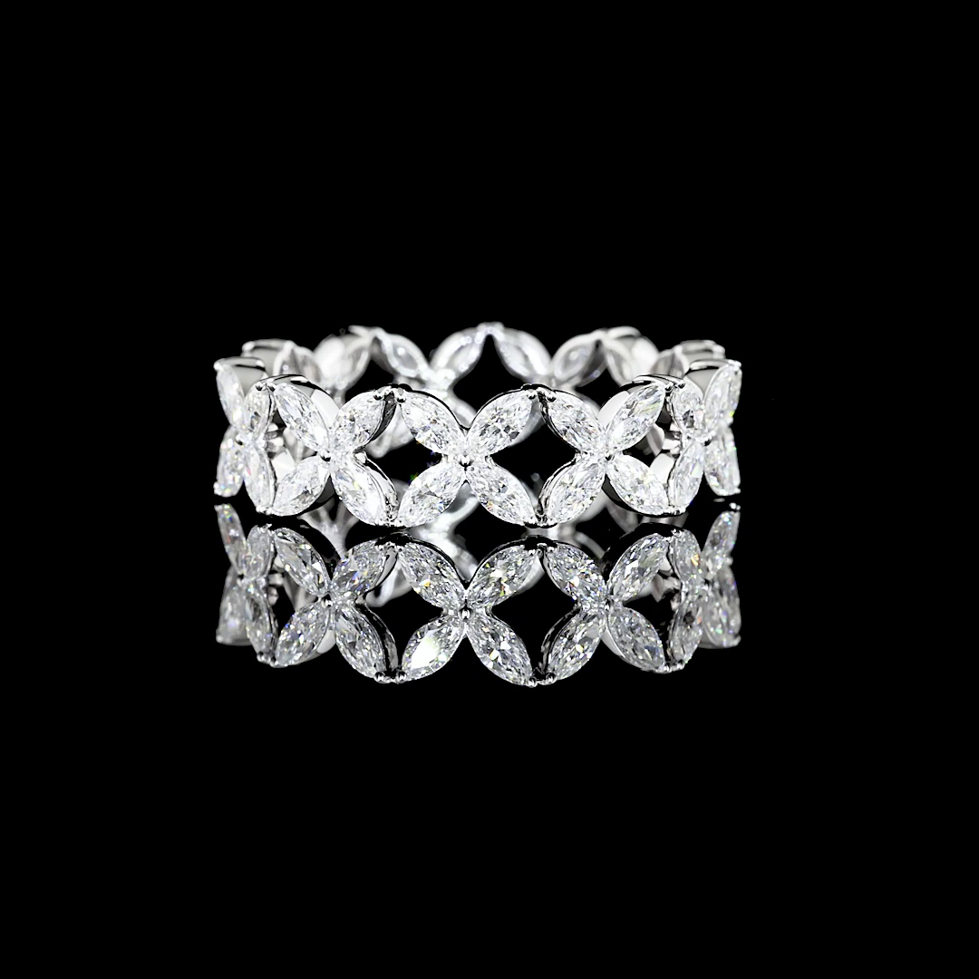 18k White Gold Lab Diamond Marquise 1.40 CTTW Full Eternity Band Sz. 5.5 F VS2