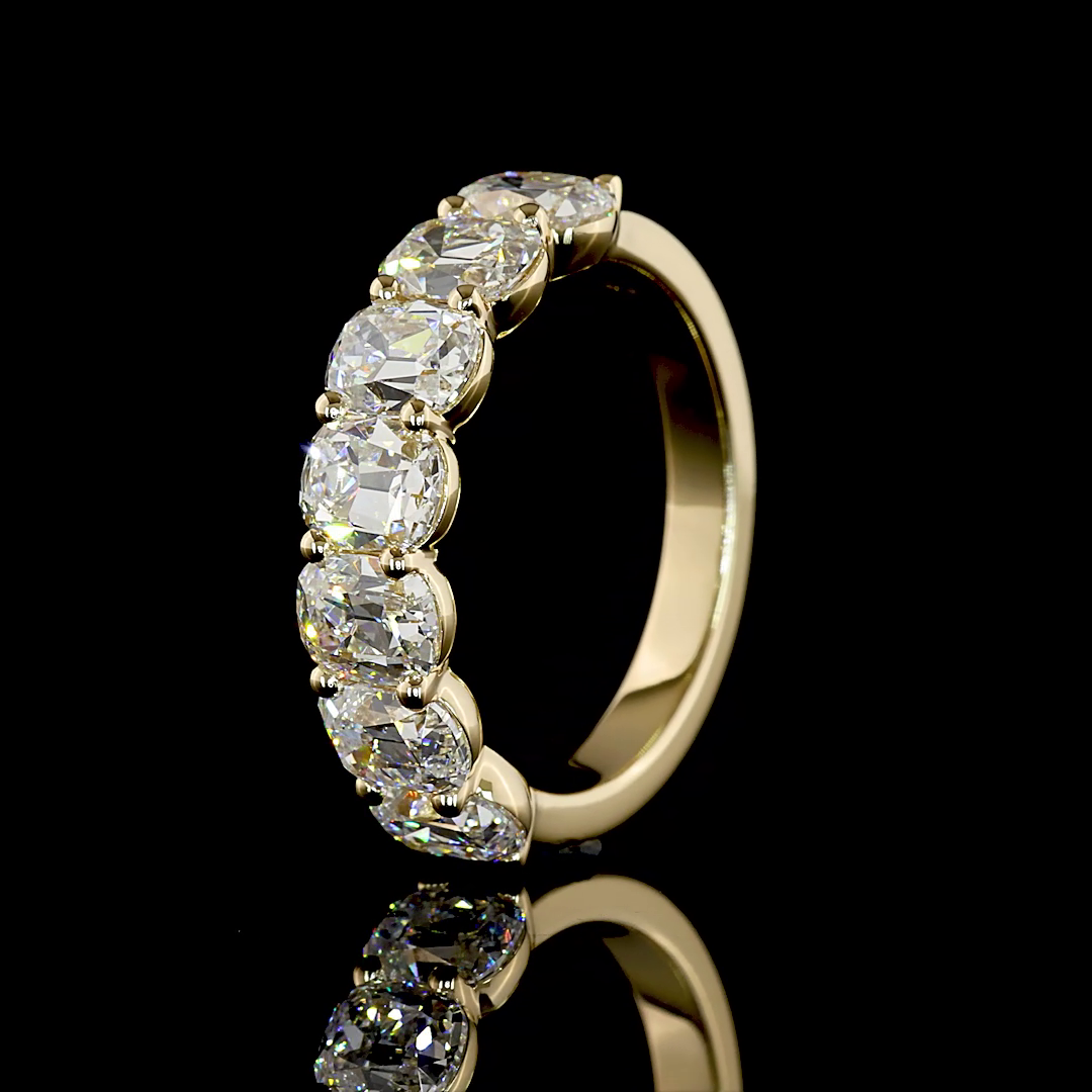 3.22 CTTW Antique Cushion Lab Grown Diamond 7 Stones Eternity Band Sz. 6.5 (E Color and VS1 Clarity)