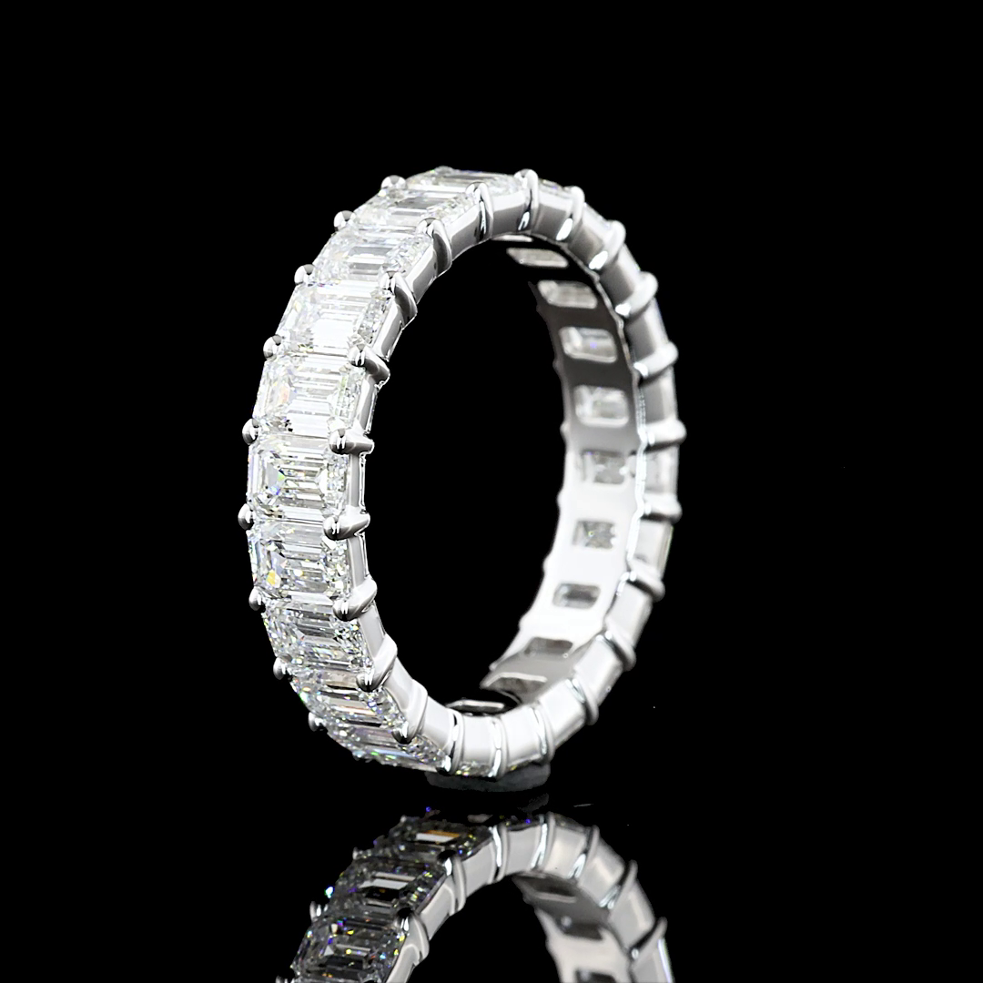 3.99 CTTW Emerald Lab Diamond Full Eternity Sz. 6 14k White Gold (F Color and VS1 Clarity)