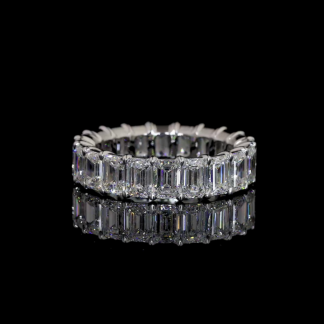 14k White Gold Lab Diamond Emerald 4.51 CTTW Full Eternity Band Sz. 6.5 F VS2