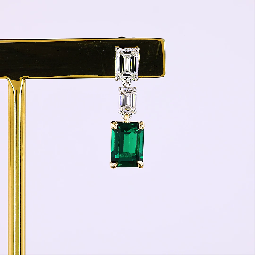 1.31 CTTW Emerald Lab Diamond Hanging Earring (VS1 Clarity)