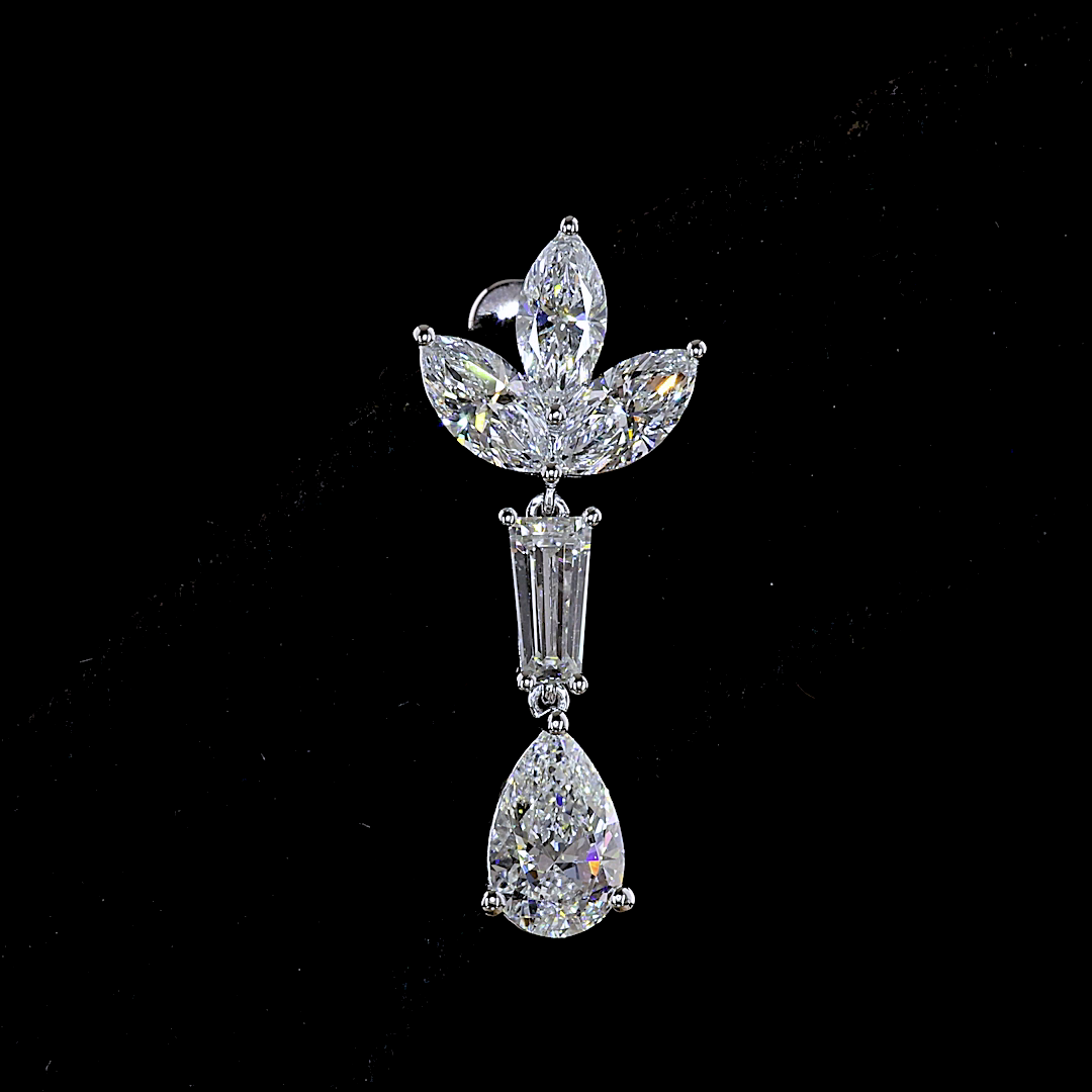 3.09 CTTW Pear Natural Diamond Hanging Earring Size 45 (F Color and SI1 Clarity)