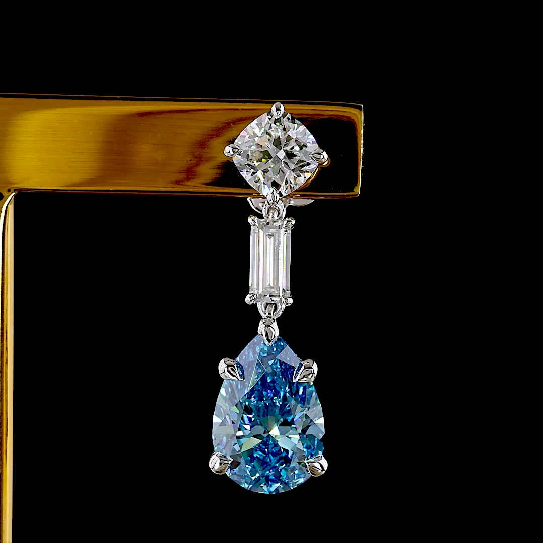 6.56 CTTW MIX Lab Diamond Hanging Earring (Fancy Vivid Blue Color and VS2 Clarity)