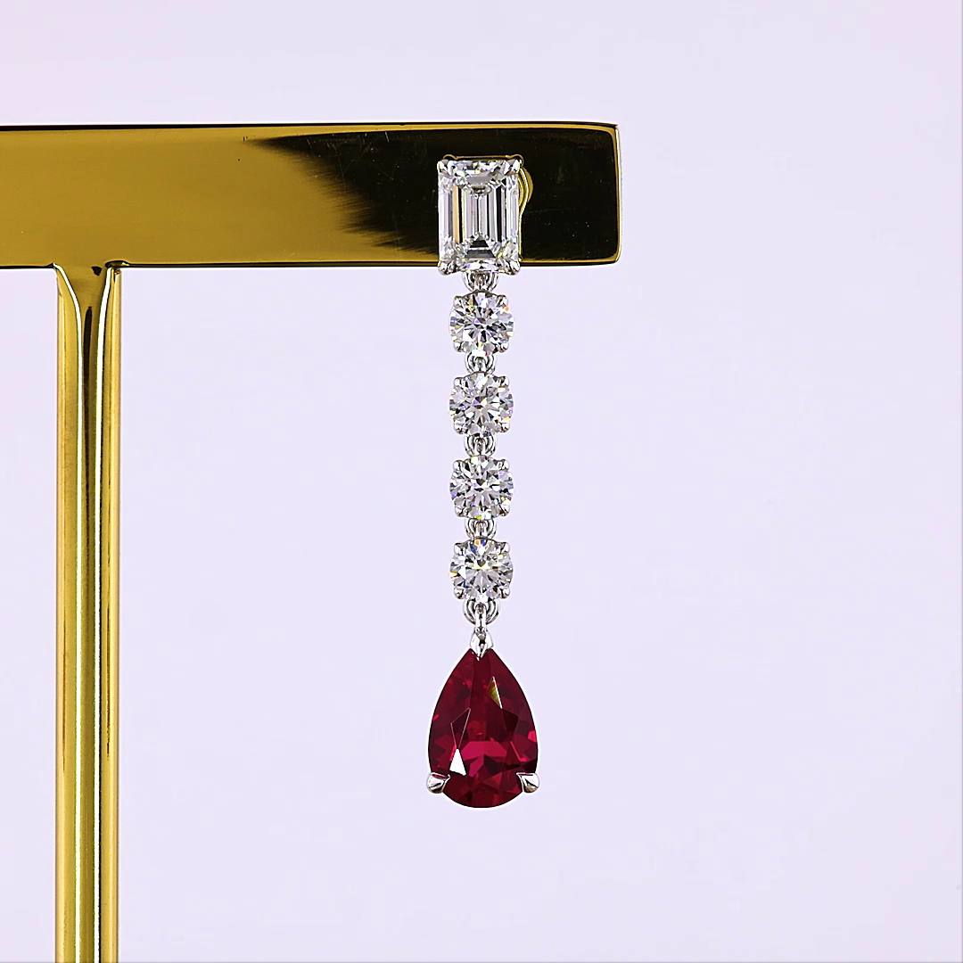 1.52 CTTW MIX Lab Diamond Hanging Earring (Rubby Color and VS1 Clarity)