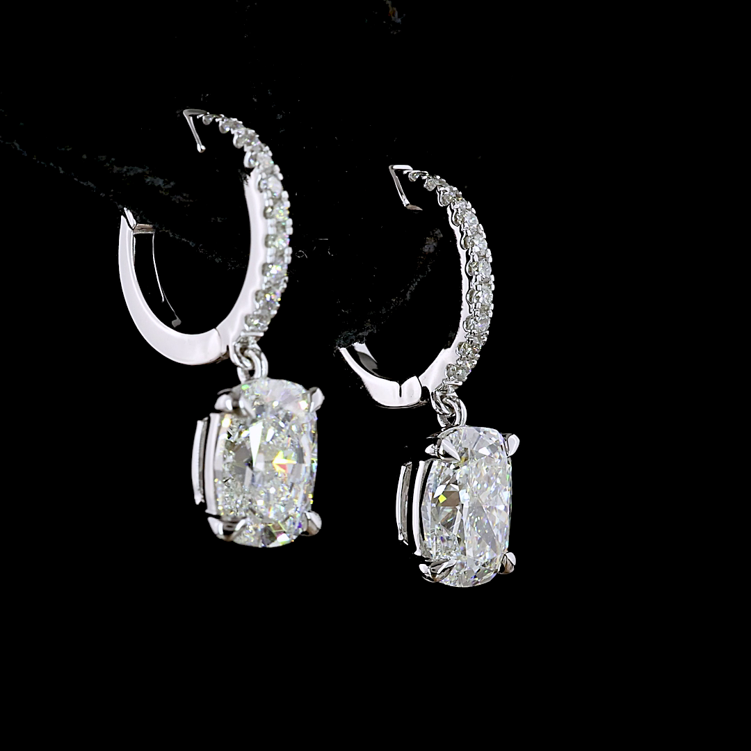 3.26 CTTW Cushion Brilliant Lab Diamond Hanging Earring (F Color and VS1 Clarity)
