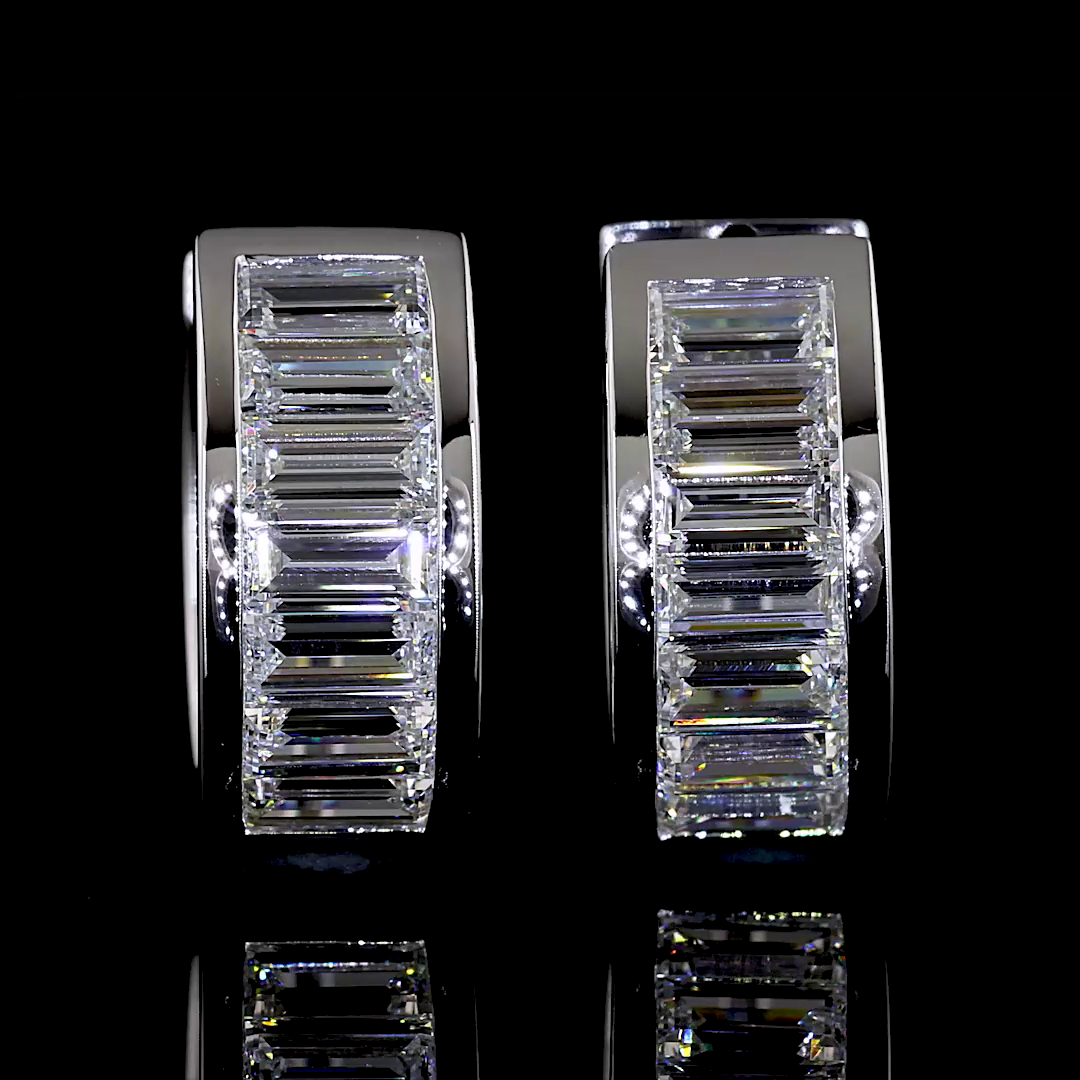 1.84 CTTW Baguette Lab Diamond Huggies Earring (E Color and VS Clarity)