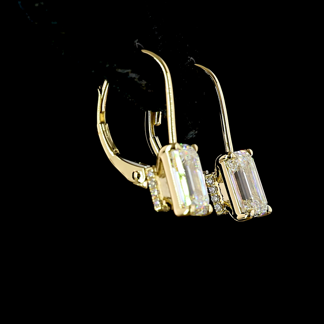 3.17 CTTW Emerald Lab Grown Diamond Hanging Earring Size 18.5 (F Color and VS1 Clarity)