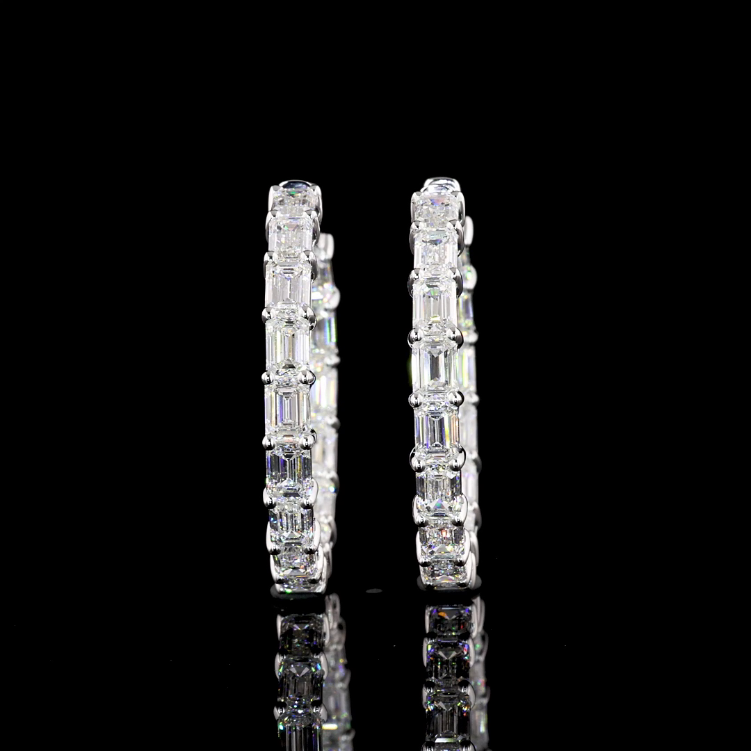 7.08 CTTW Emerald Lab Diamond Hoops Earring 30.7mm 14k White Gold F/E Color and VS1/VS2 Clarity jewelry-spot-usa