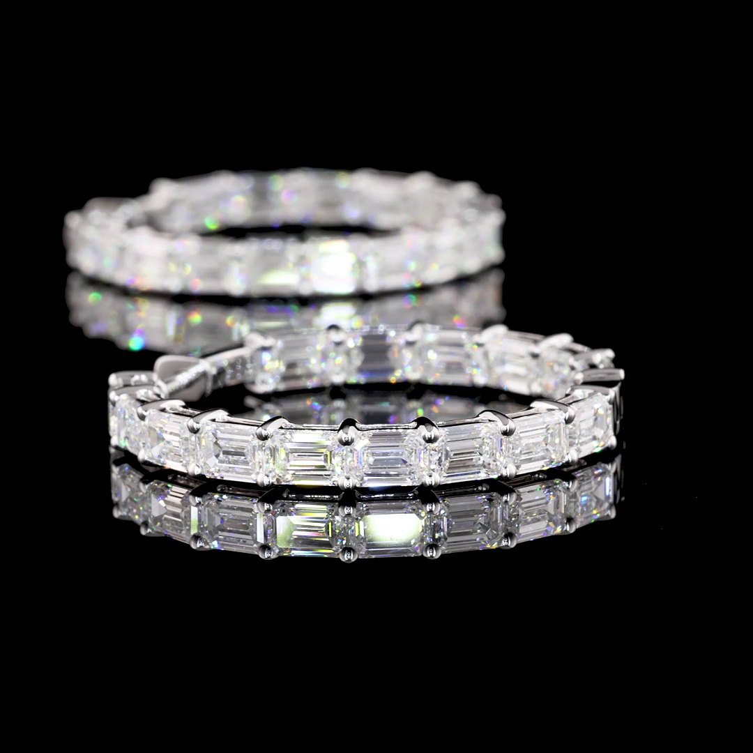 7.08 CTTW Emerald Lab Diamond Hoops Earring 30.7mm 14k White Gold F/E Color and VS1/VS2 Clarity jewelry-spot-usa