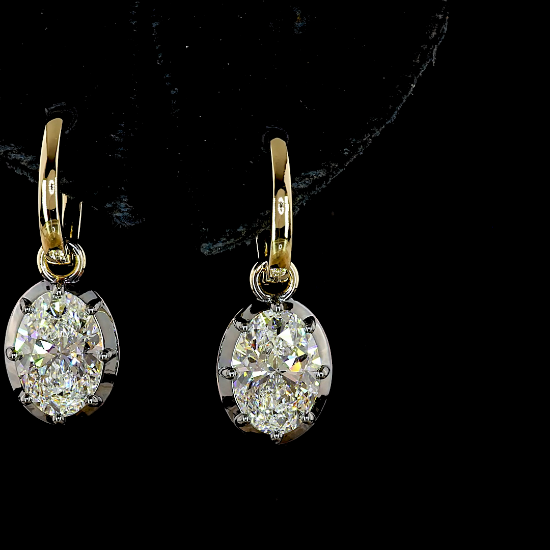 3.02 CTTW Oval Lab Diamond Hanging Earring (F Color and VS1 Clarity)