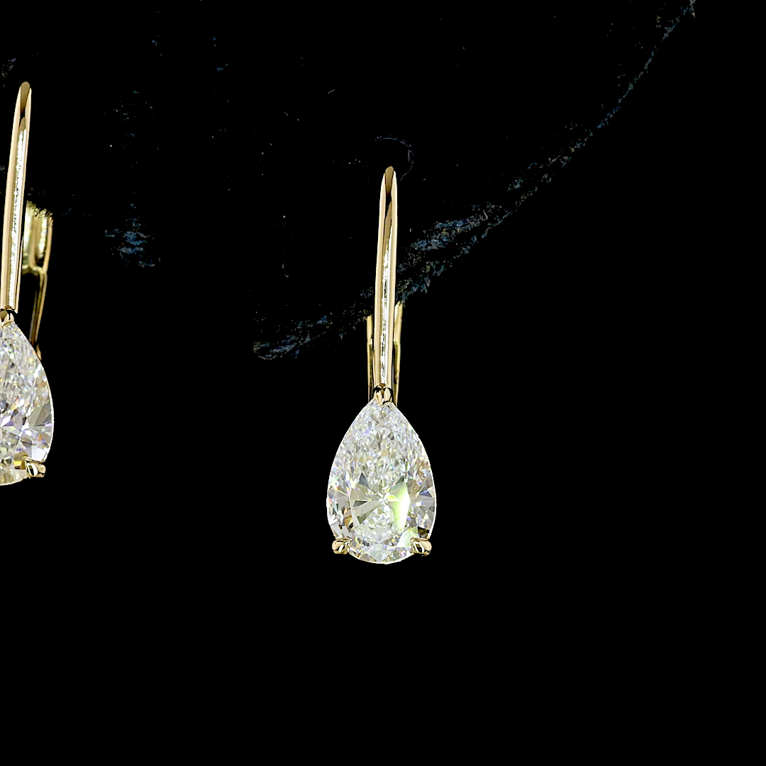 1.08 CTTW Pear Lab Grown Diamond Hanging Earring Size 18.4 (E Color and VS1 Clarity)
