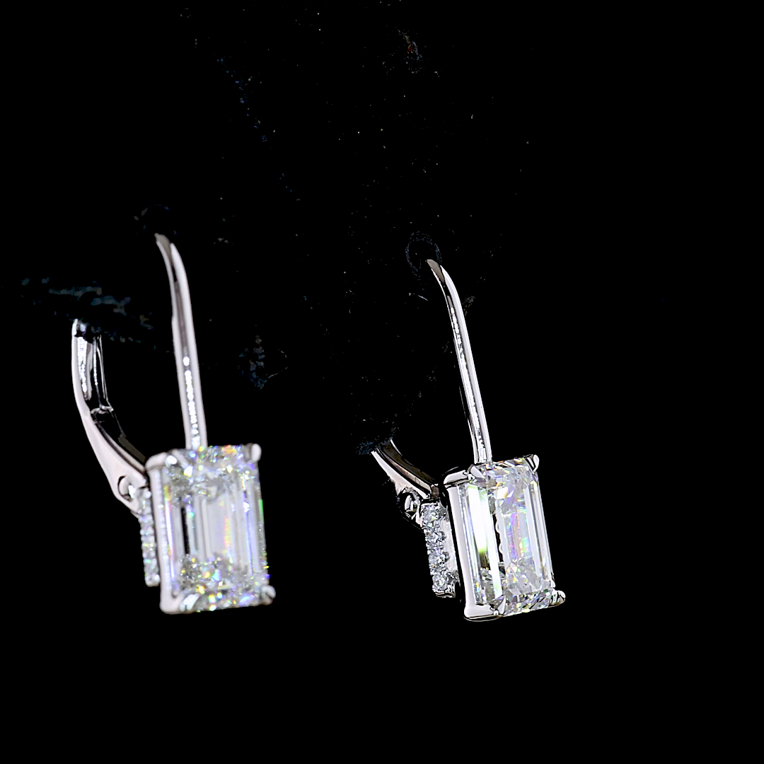 2.11 CTTW Emerald Lab Diamond Hanging Earring (F Color and VVS2 Clarity)
