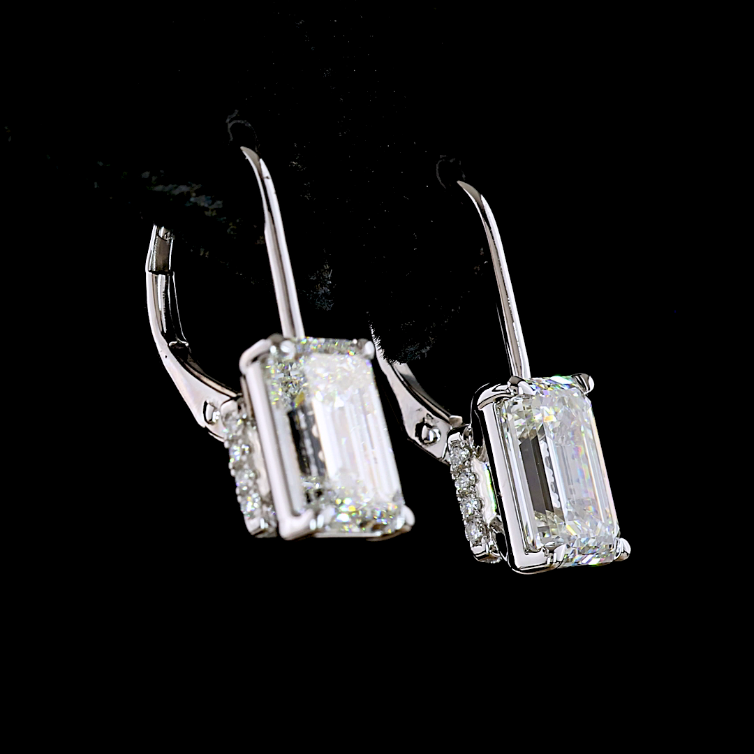 4.21 CTTW Emerald Lab Grown Diamond Hanging Earring Size 20.5 (F Color and VS1 Clarity)