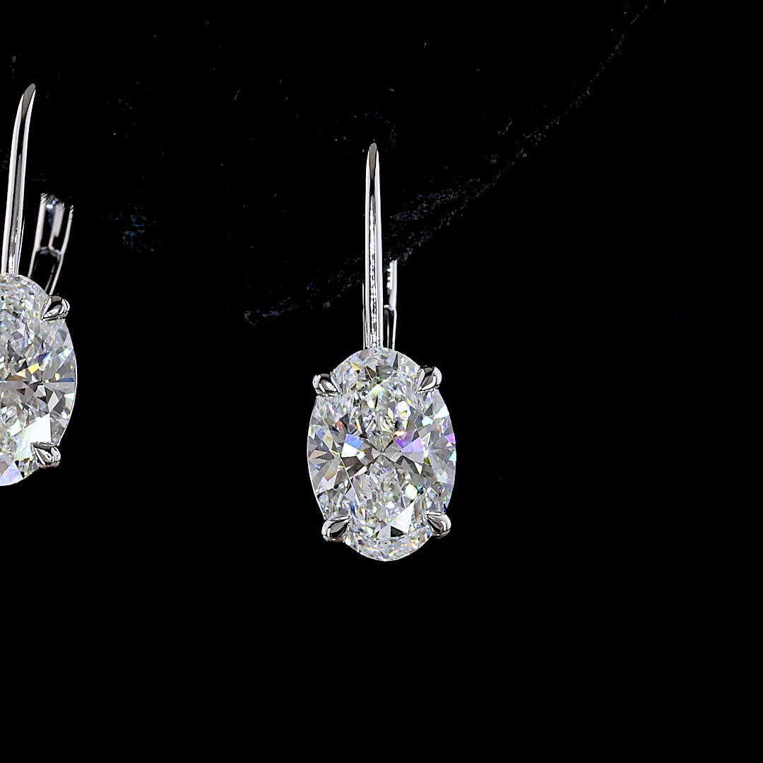 3.18 CTTW Oval Lab Diamond Hanging Earring (E Color and VS1 Clarity)
