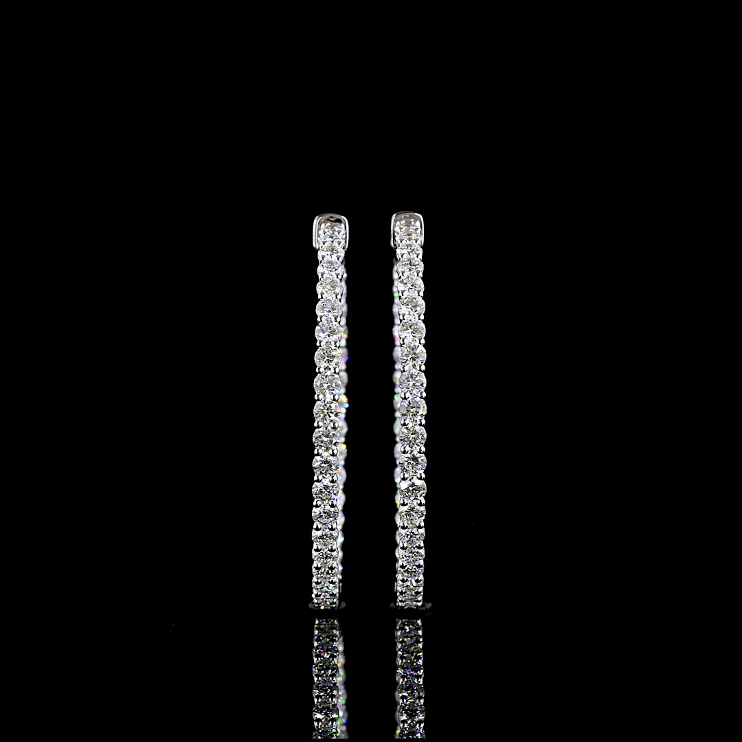 3.07 CTTW Round Lab Grown Diamond Hoops Earring 35mm (E Color and VS Clarity)