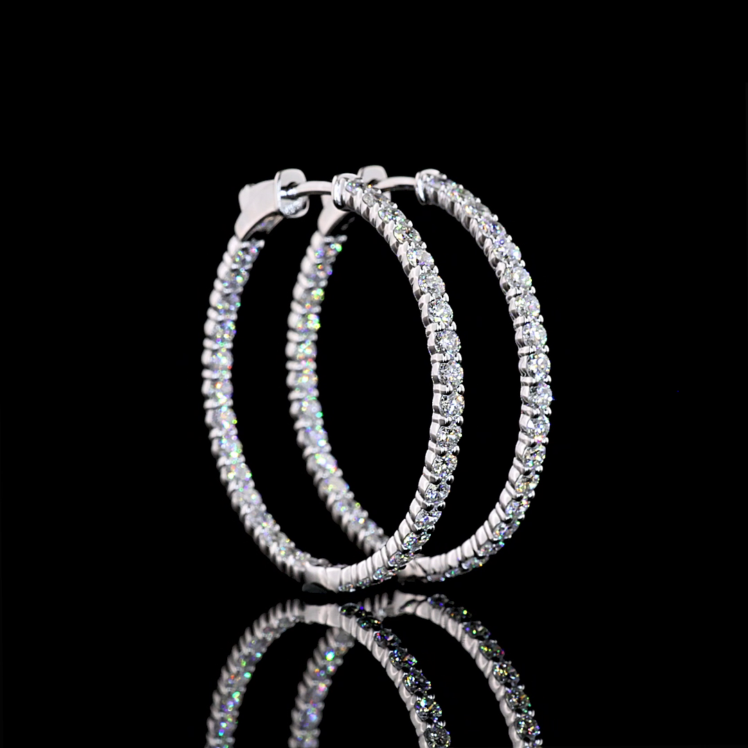 2.23 CTTW Round Natural Diamond Hoops Earring 30mm (H Color and SI Clarity)