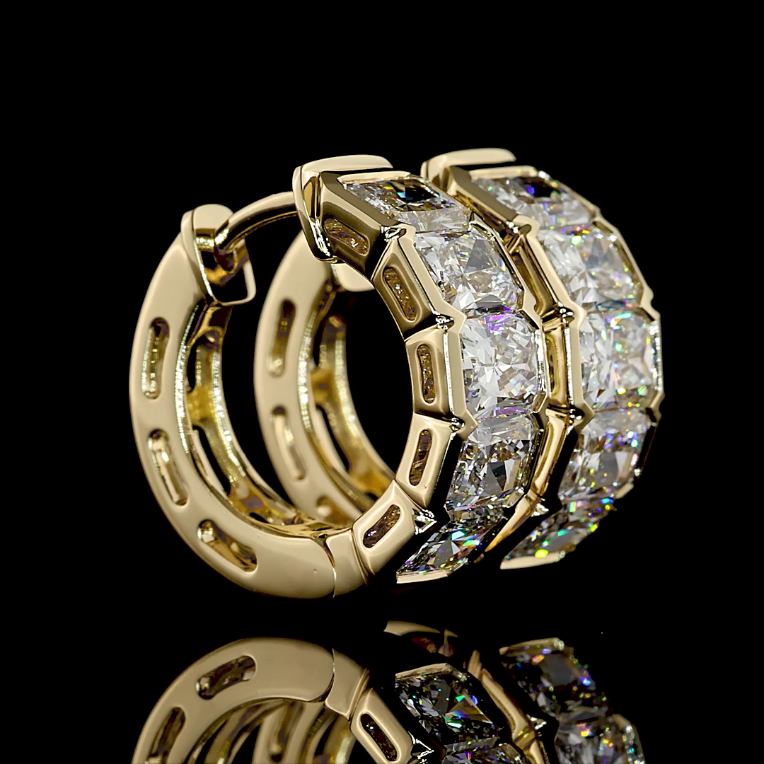 3.01 CTTW Radiant Natural Diamond Huggies Earring 15.67mm (F Color and VS+ Clarity)
