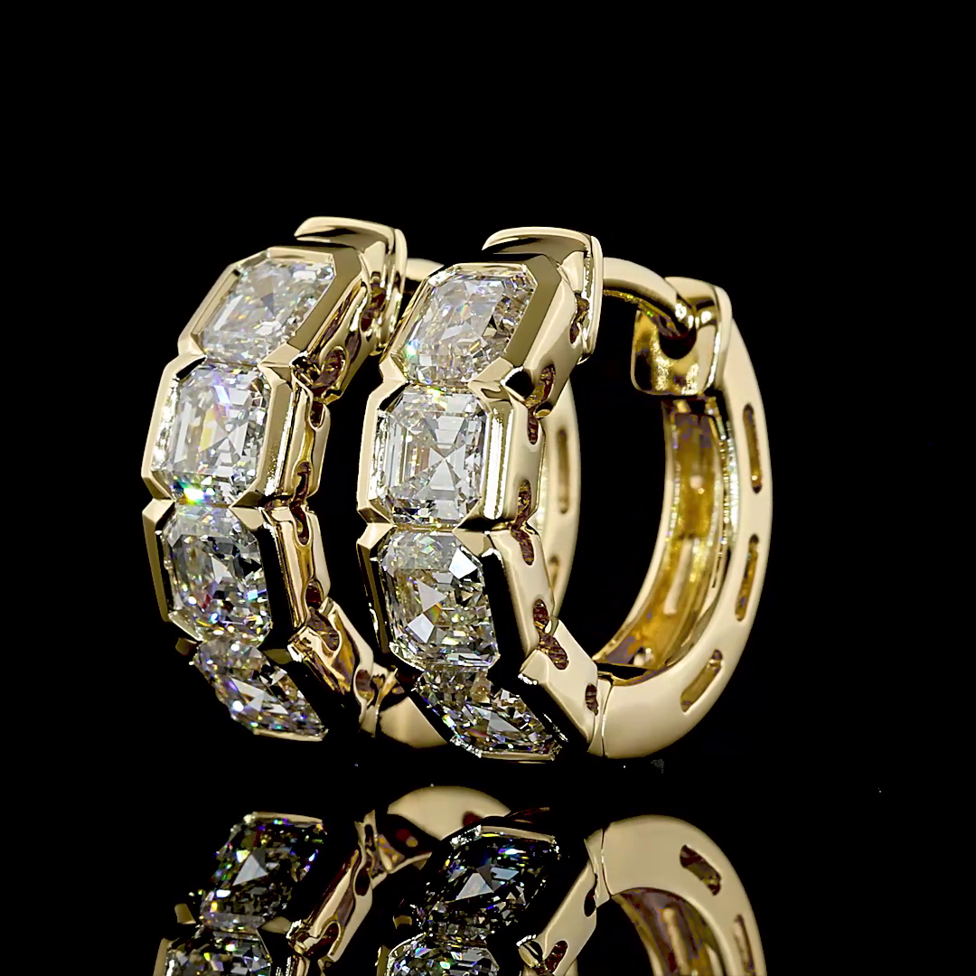 2.03 CTTW Asscher Natural Diamond Huggies Earring 14.2mm (F Color and VS+ Clarity)