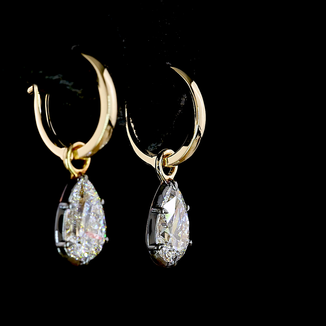 2.04 CTTW Pear Lab Diamond Hanging Earring (E Color and VS1 Clarity)