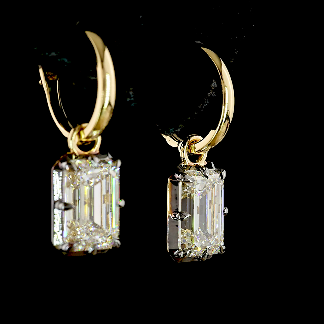 4.02 CTTW Emerald Lab Diamond Hanging Earring (F/E Color and VS1 Clarity)