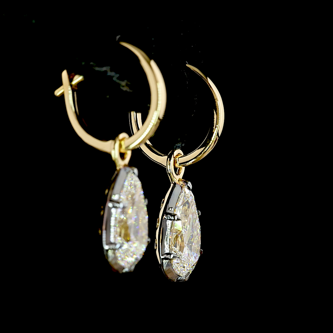 4.00 CTTW Pear Lab Diamond Hanging Earring (F Color and VS1/VVS2 Clarity)