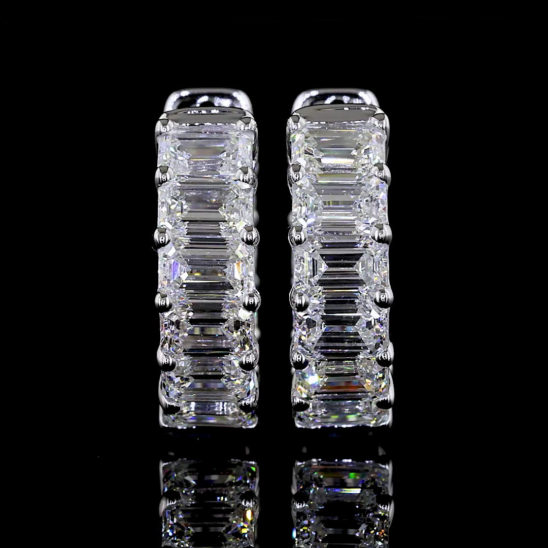 3.13 CTTW Emerald Lab Diamond Huggies Earring (E Color and VS1 Clarity)