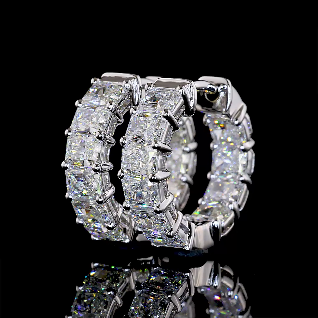 3.00 CTTW Radiant Natural Diamond Huggies Earring 15.35mm (H Color and SI Clarity)