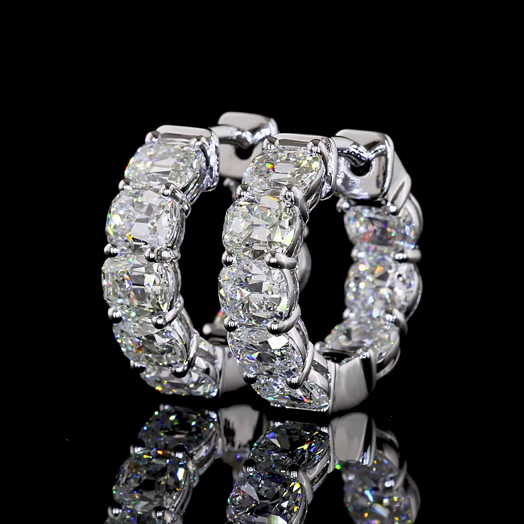 3.54 CTTW Antique Cushion Natural Diamond Huggies Earring 15.62mm (H Color and SI Clarity)