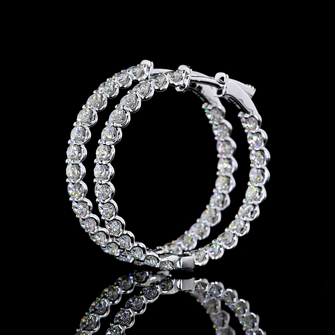 3.09 CTTW Round Natural Diamond Hoops Earring 28mm (VS2 Clarity)