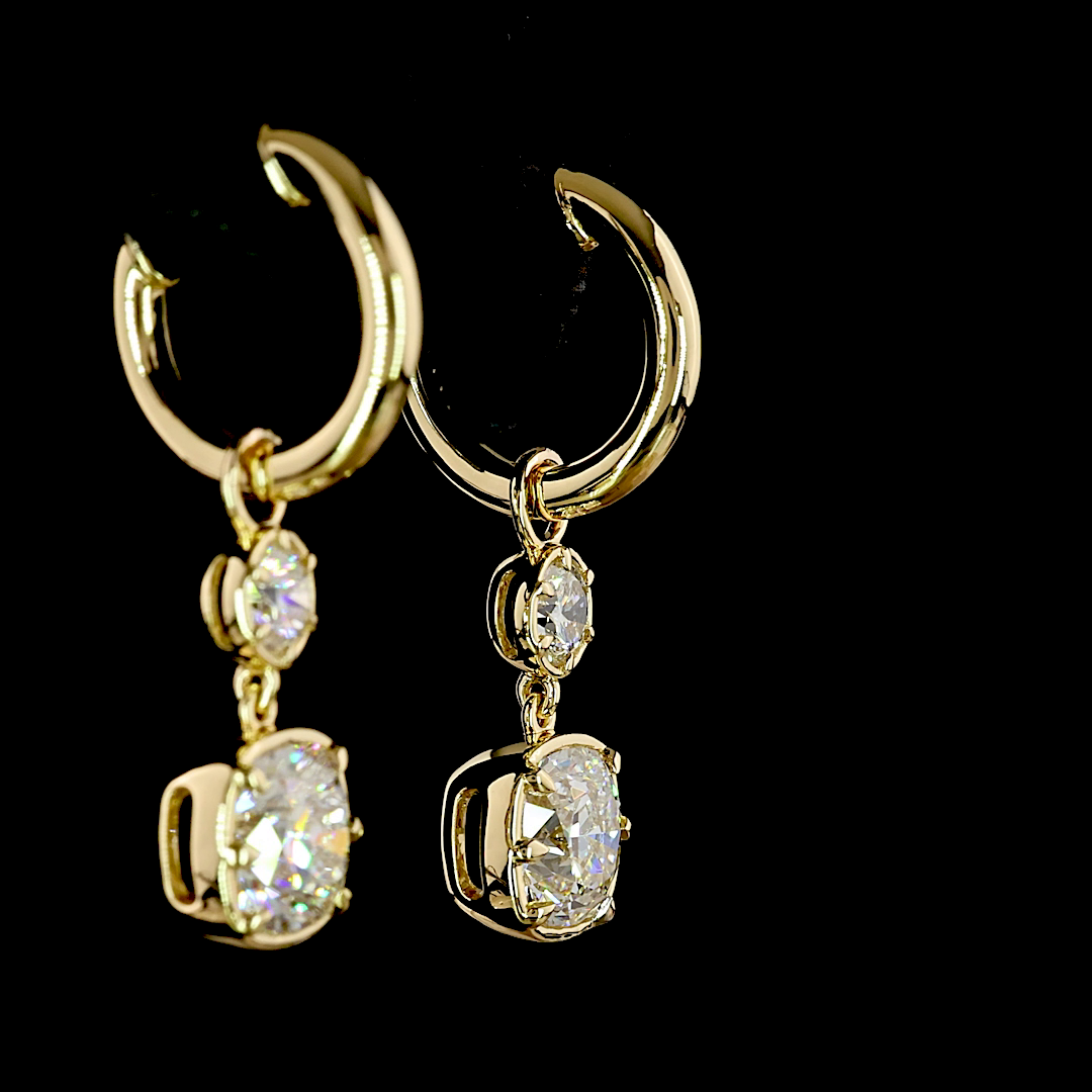 2.48 CTTW Square Cushion Brilliant Lab Grown Diamond Hanging Earring Size 25.1 (E Color and VS1 Clarity)