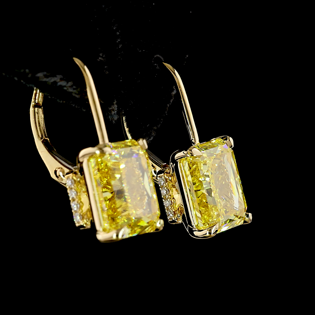 8.20 CTTW Radiant Lab Grown Diamond Hanging Earring Size 20.5 (FV.YL Color and VS1 Clarity)