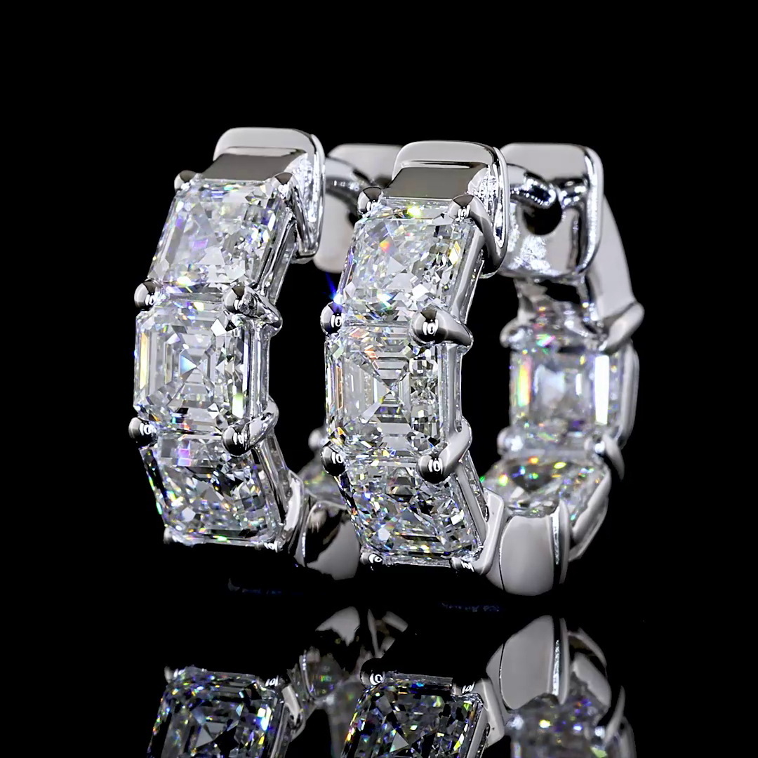 3.21 CTTW Asscher Lab Grown Diamond Huggies Earring 14.75mm (E Color and VS1 Clarity)