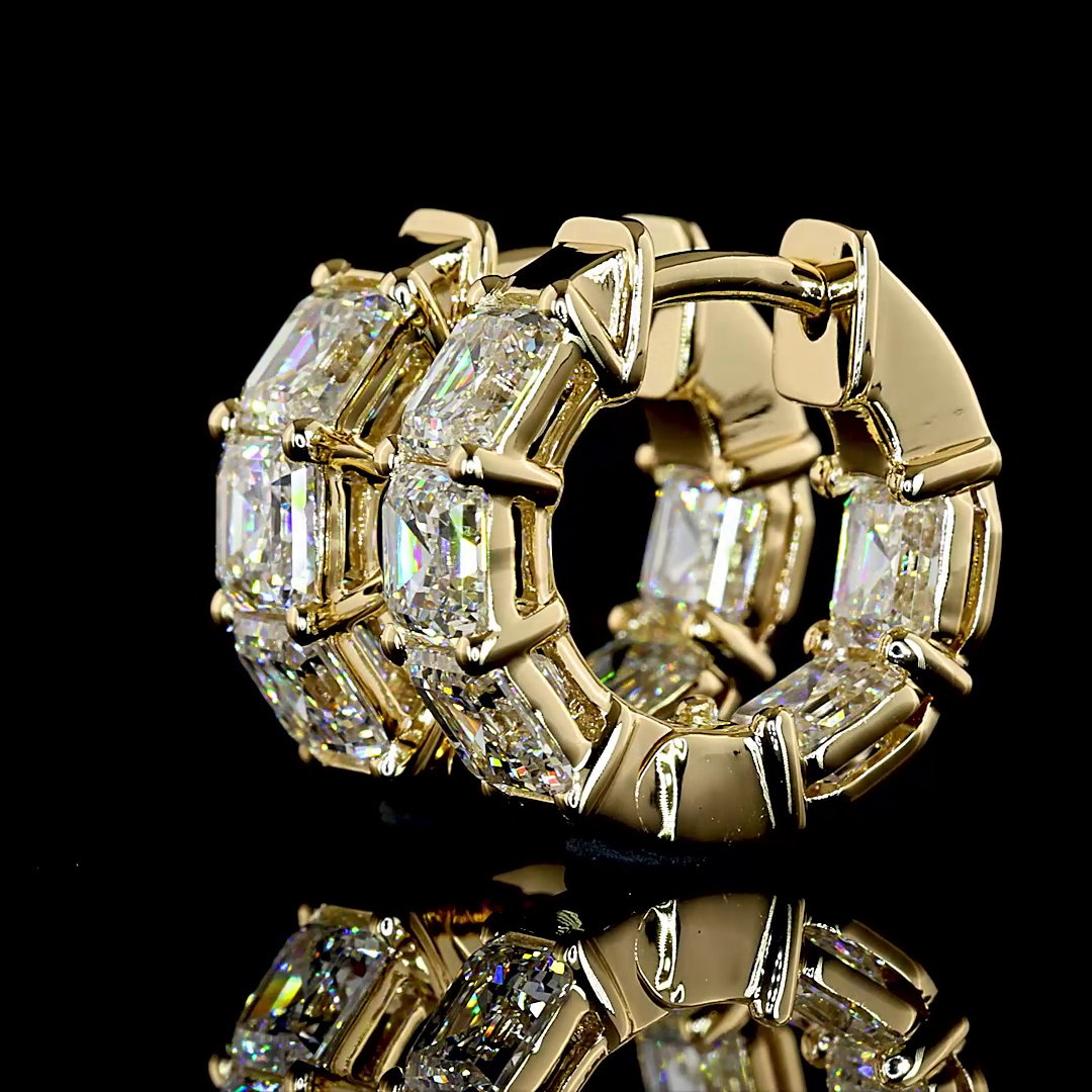 3.08 CTTW Asscher Lab Grown Diamond Huggies Earring 14.08mm (E Color and VS1 Clarity)