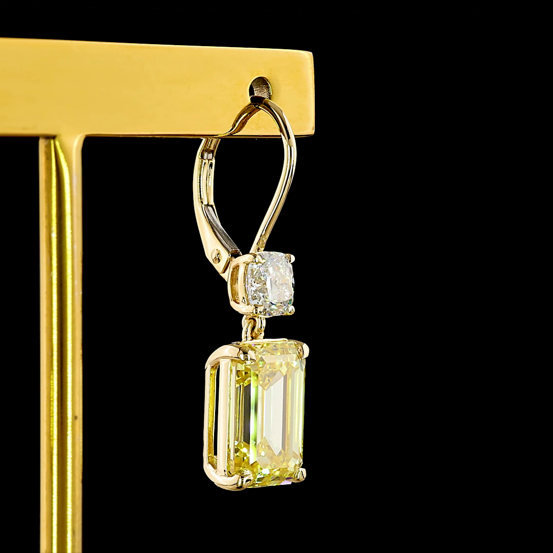 9.17 CTTW Emerald Lab Grown Diamond Hanging Earring Size 29.3 (FI.YL Color and VS1 Clarity)