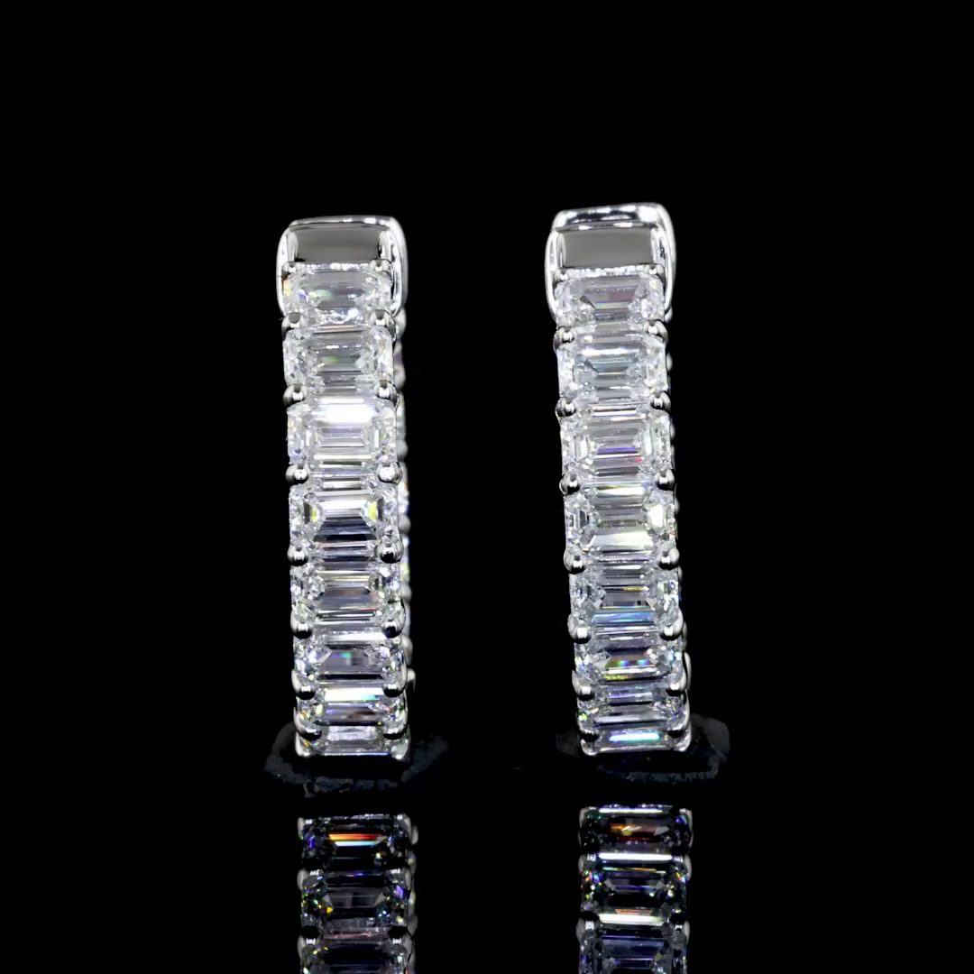 1.88 CTTW Emerald Lab Diamond Huggies Earring 16mm 14k White Gold (F Color and VS2 Clarity)