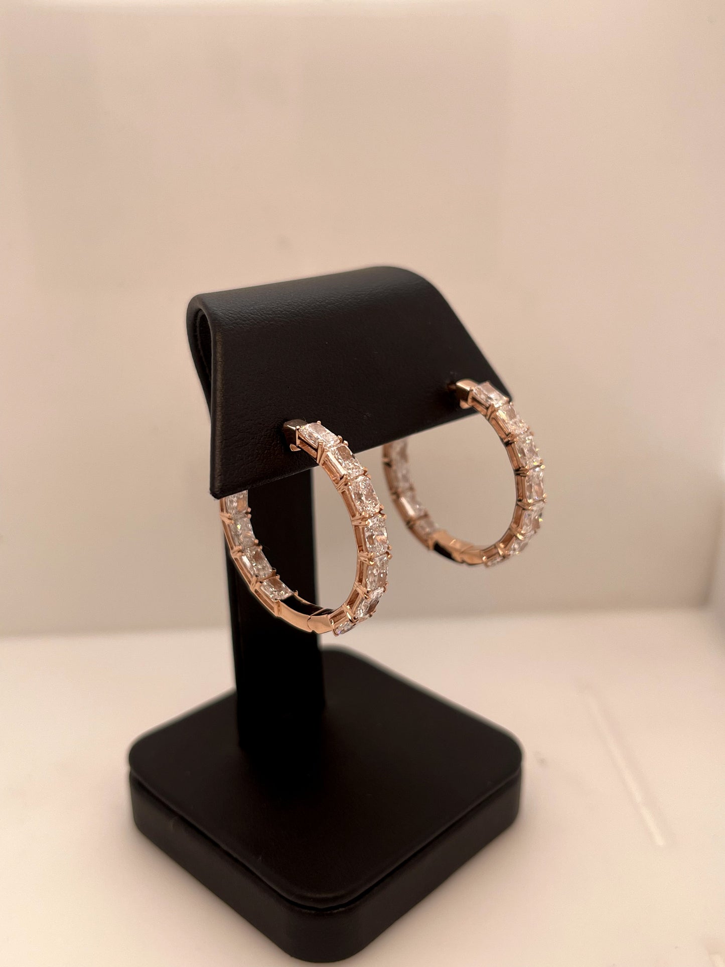 5.56 CTTW Radiant Lab Diamond Hoops Earring 28mm 14k Rose Gold (F Color and VS2 Clarity)