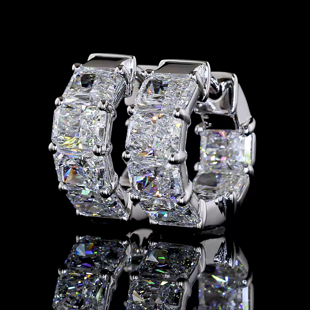 3.97 CTTW Radiant Lab Grown Diamond Huggies Earring 13.9mm (E Color and VS1 Clarity)
