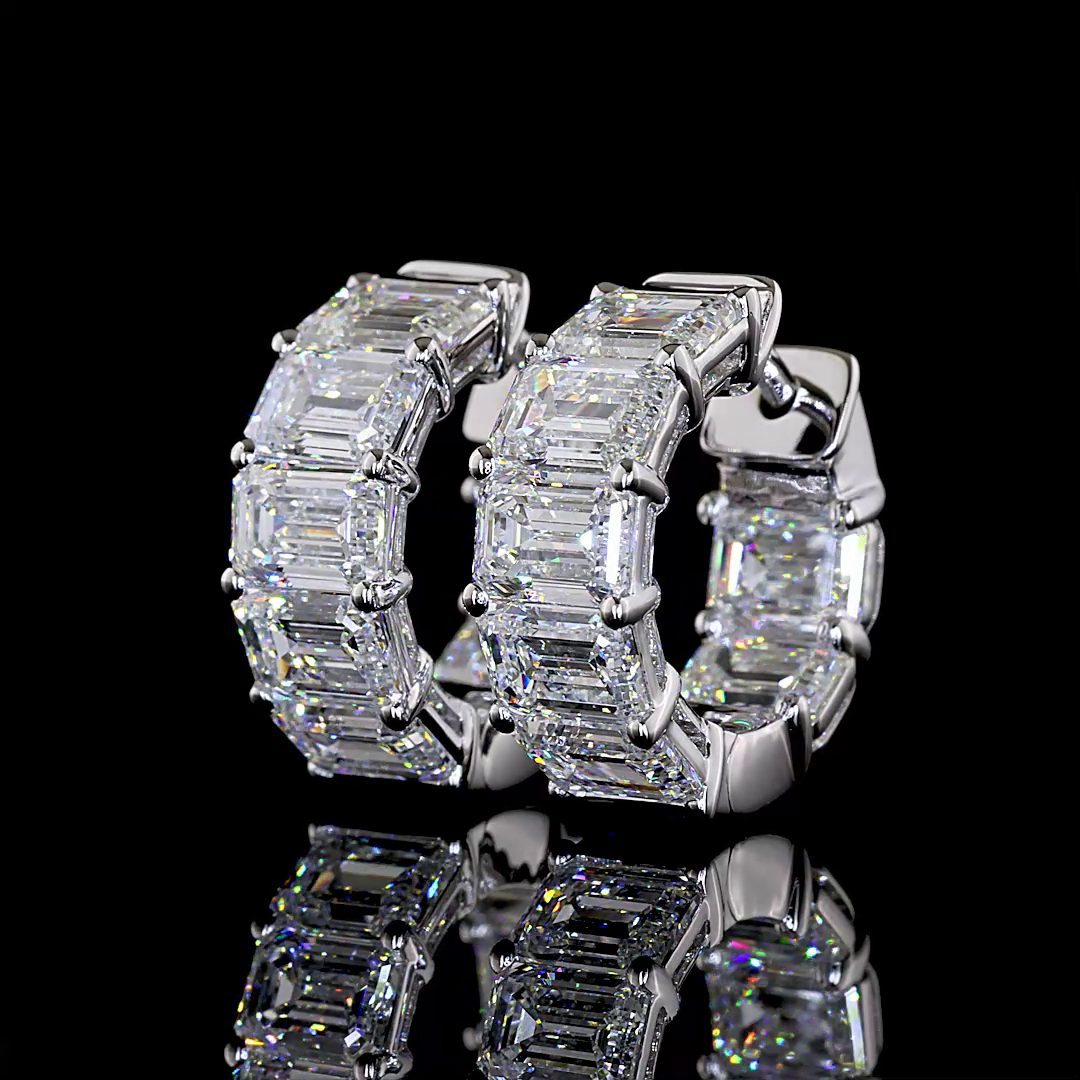 7.27 CTTW Emerald Lab Grown Diamond Huggies Earring 16.3mm (E Color and VS2 Clarity)